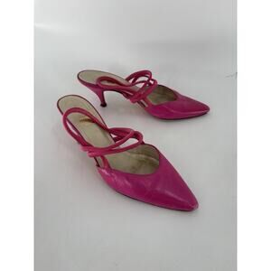 Vintage Allure Heels Womens 7 Pink Leather Slingback Strappy Pointed 2" Heel